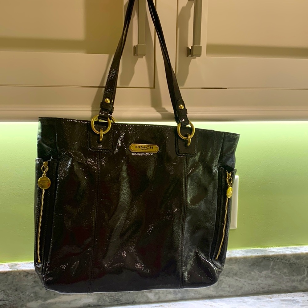Brown patent leather Coach purse